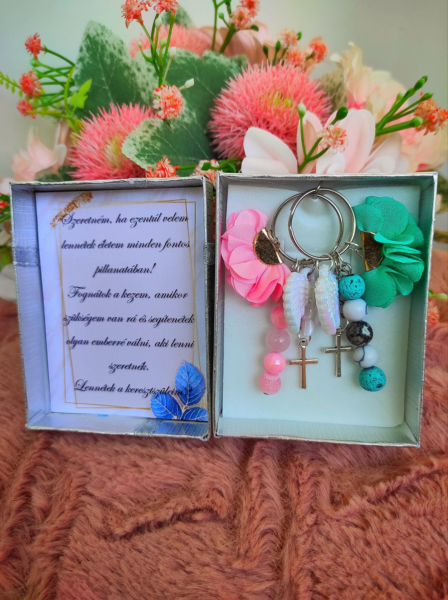 Páros keresztszülő felkérő kulcstartó szett